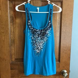 Blue sequine detailed tank top